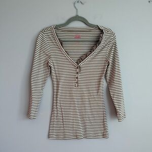 Old Navy Tan and White Striped Long Sleeve Top